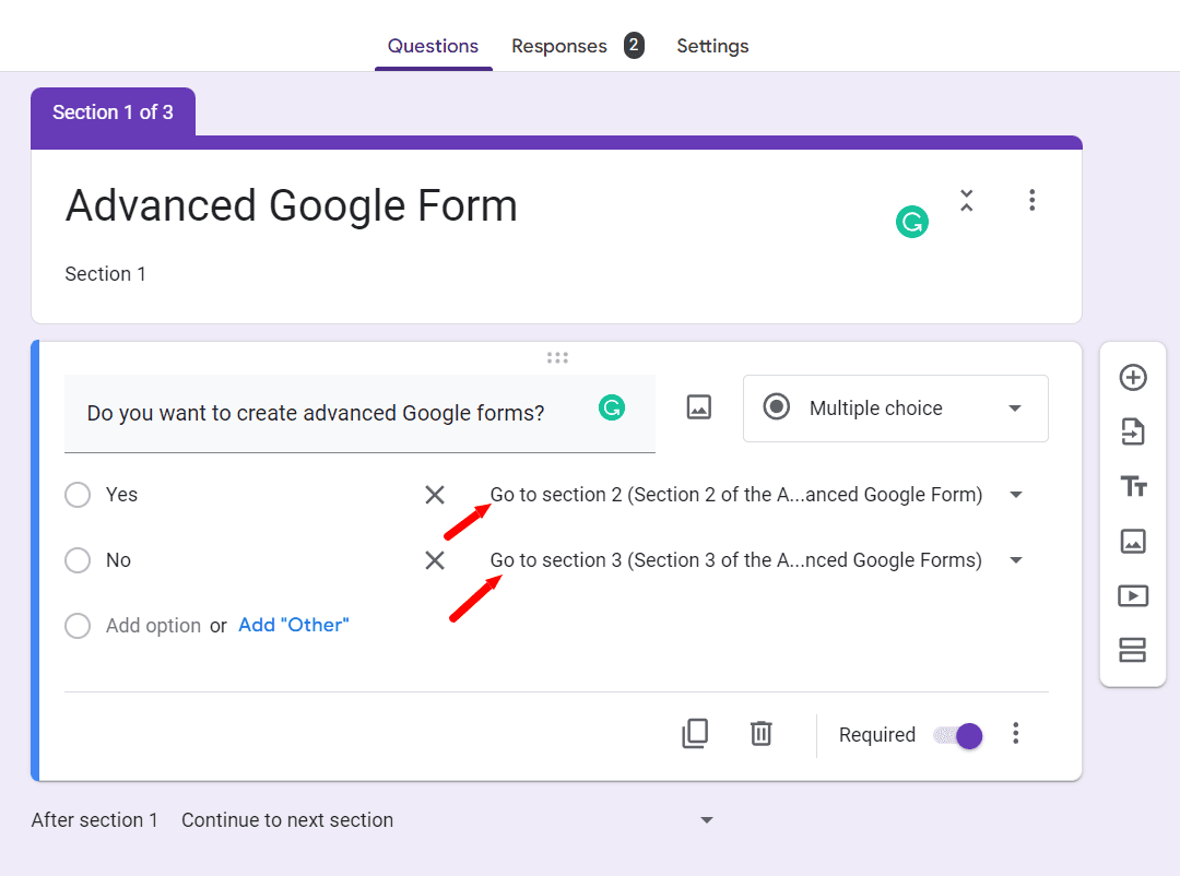 Image accompanying: Branching and skip logic in Google Forms