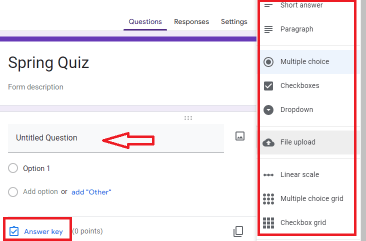 Image accompanying: Step 3: Create your quiz and answer key