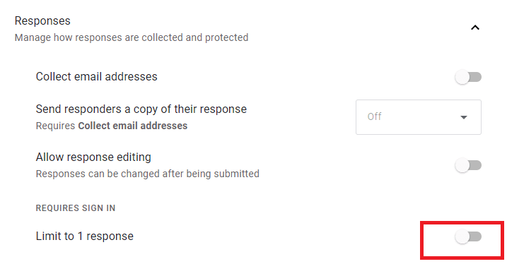 Image accompanying: Step 4: (optional) Ensure “Limit to 1 response” is unchecked