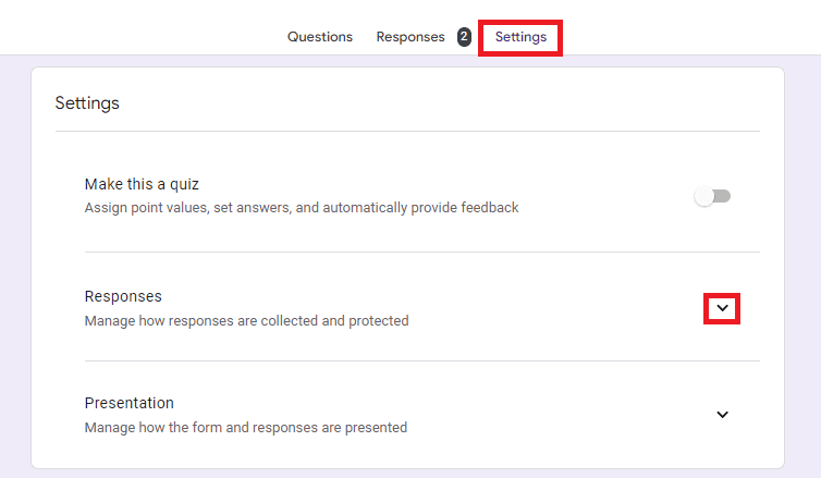 Image accompanying: Step 1: Open up the Google Form’s Settings tab
