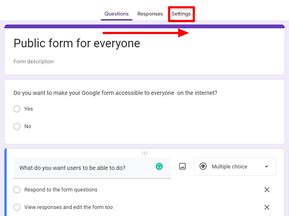 Image accompanying: Step 1: Open your Google Form settings