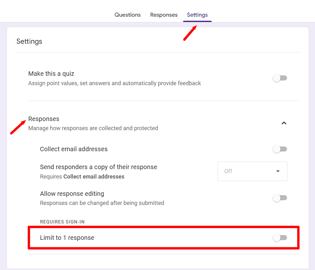 Image accompanying: Step 2: Click ‘Limit to 1 response’
