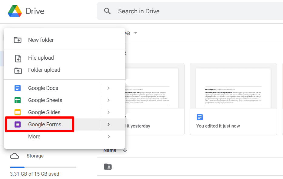 Image accompanying: Step 1: Create a new Google Form