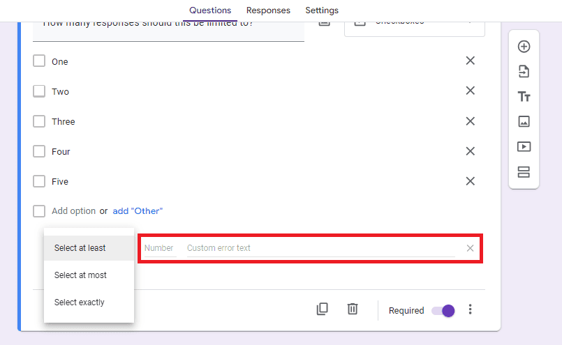 Image accompanying: Step 3: Limit your checkbox question as you please