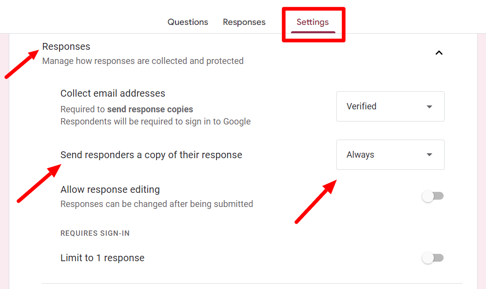 Image accompanying: Send the respondent a copy of responses