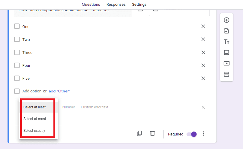 Image accompanying: Step 3: Limit your checkbox question as you please
