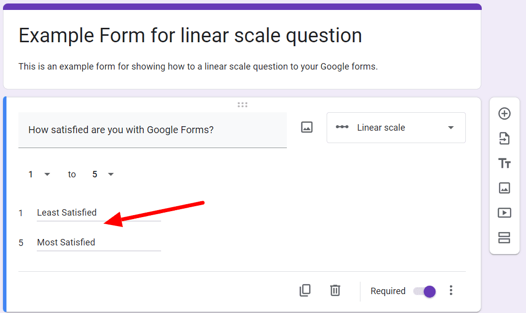 Image accompanying: Step 4: Create your Google Form linear scale question labels