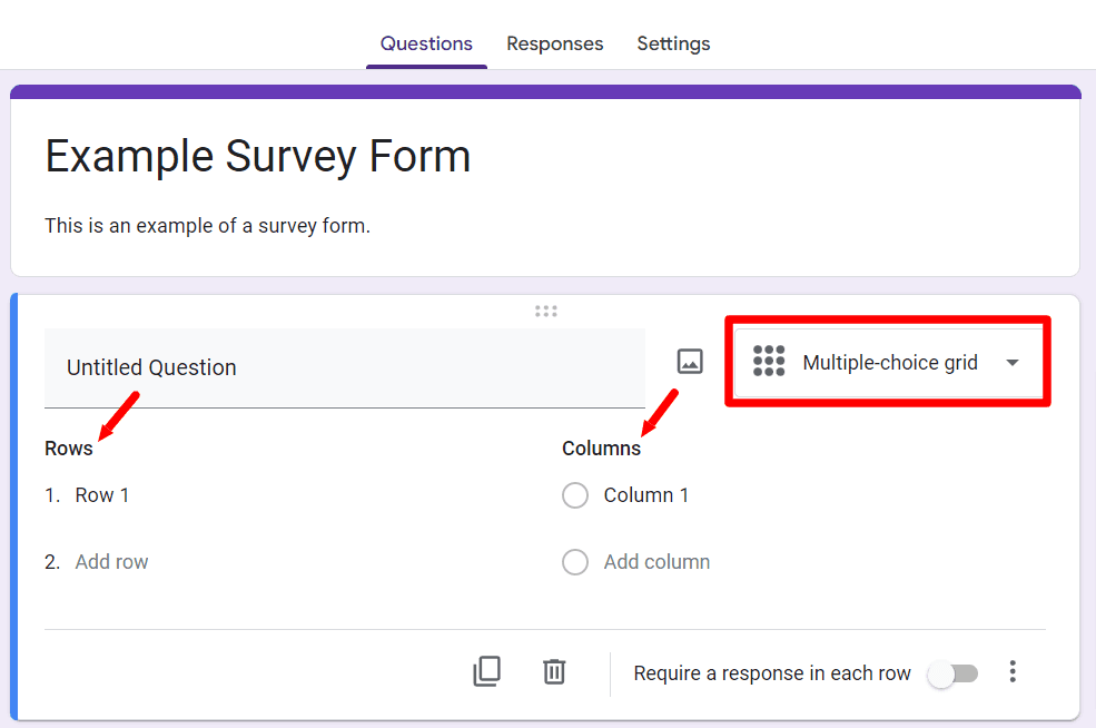 Image accompanying: Step 2: Add a multiple-choice grid question