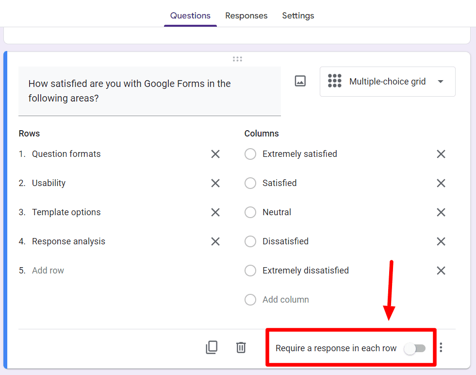 Image accompanying: Step 4: Change your multiple-choice grid settings