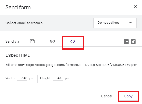 Image accompanying: Step 1: Get the HTML code to embed a Google Form