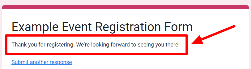 Image accompanying: Customize the event registration form confirmation message