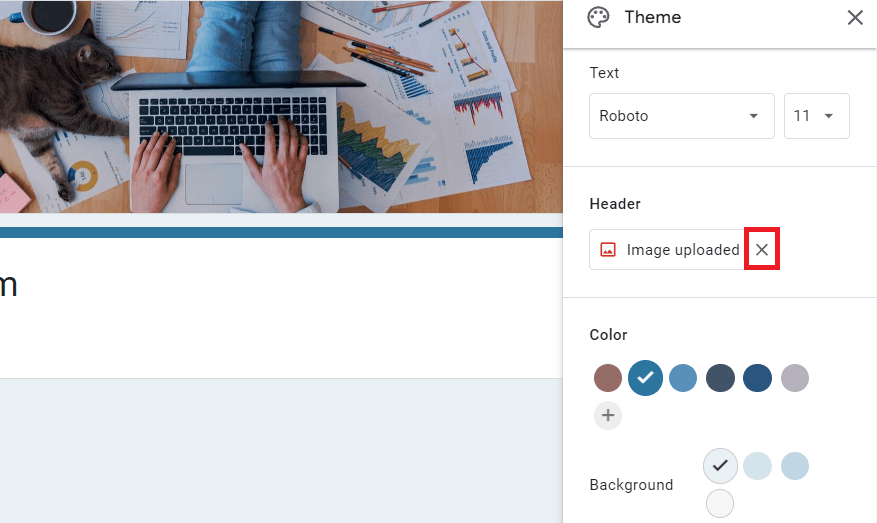 Image accompanying: Step 4: Click “Done” to apply your Google Form header image