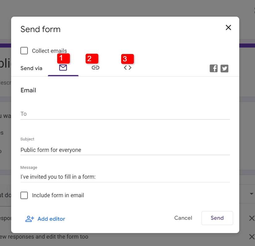 Image accompanying: Step 3: Send or Share your Google form