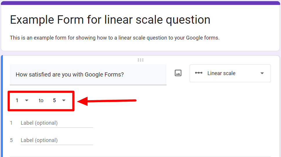 Image accompanying: Step 4: Create your Google Form linear scale question labels