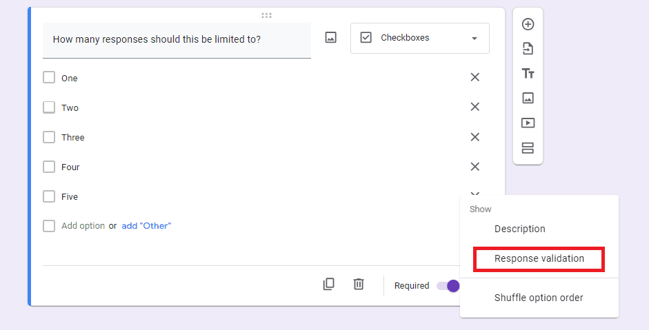 Image accompanying: Step 2: Click “Response validation”