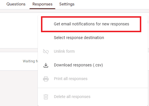 Image accompanying: Select "Get email notifications for new responses"