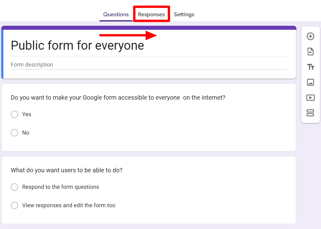 Image accompanying: Step 2: Click the Responses tab