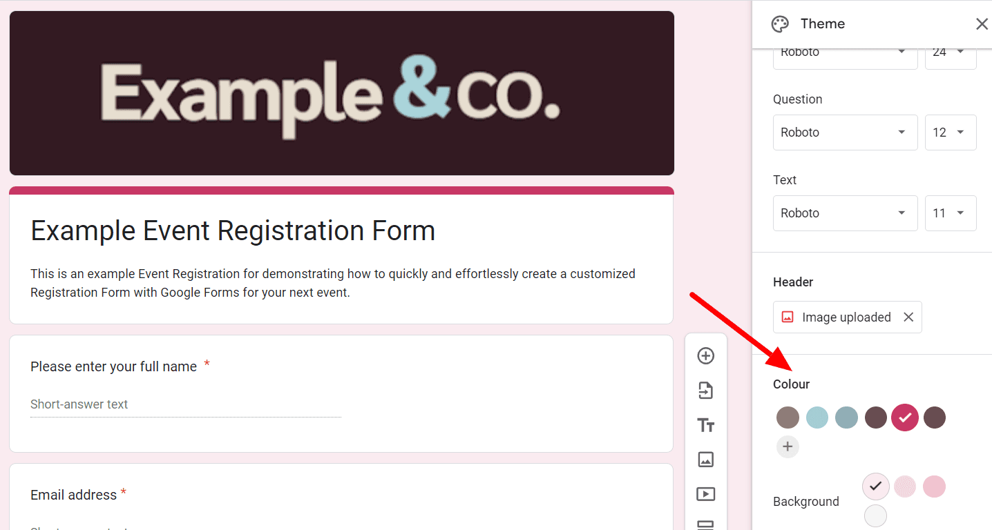 Image accompanying: Step 4: Customize the form’s theme