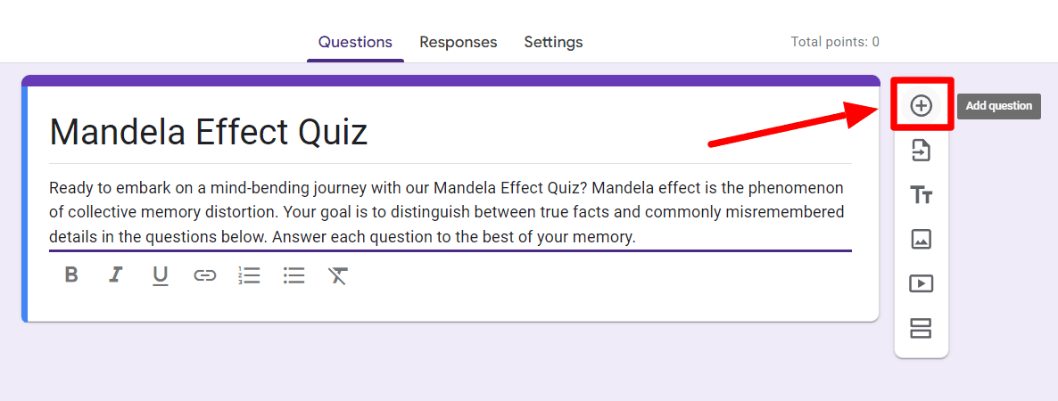 Image accompanying: Step 3: Add your Mandela Effect questions