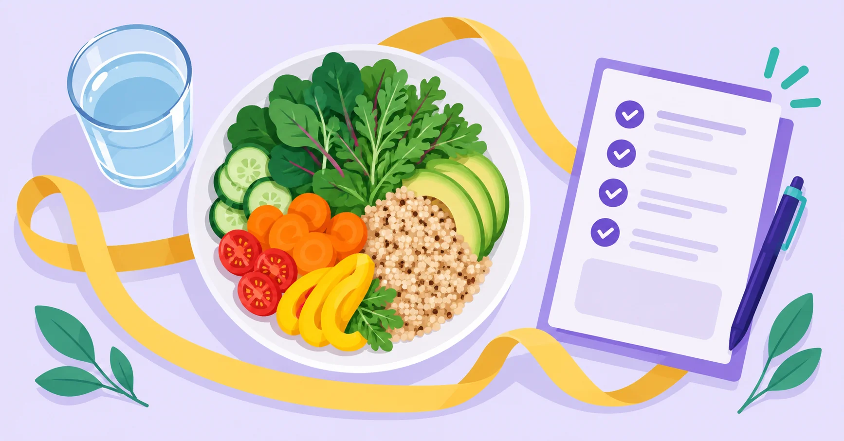 A balanced meal beside a nutrition assessment form