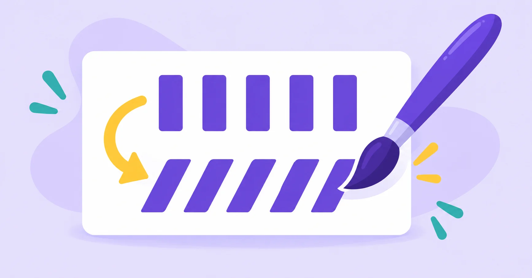 An illustrated formatting tool changing upright strokes into slanted strokes