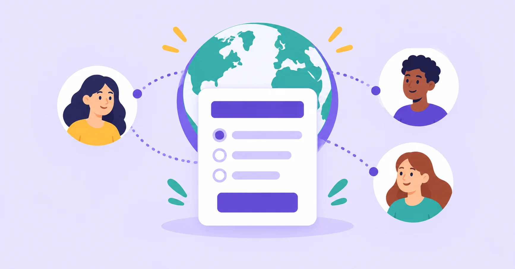 A public form connects a globe to three respondents.