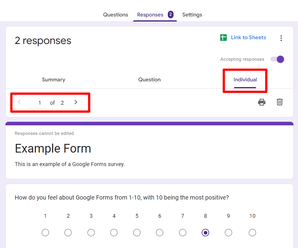 Image accompanying: Step 3b: Print out individual responses