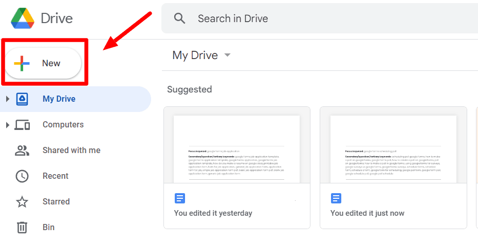 Image accompanying: Step 1: Create a new Google Form