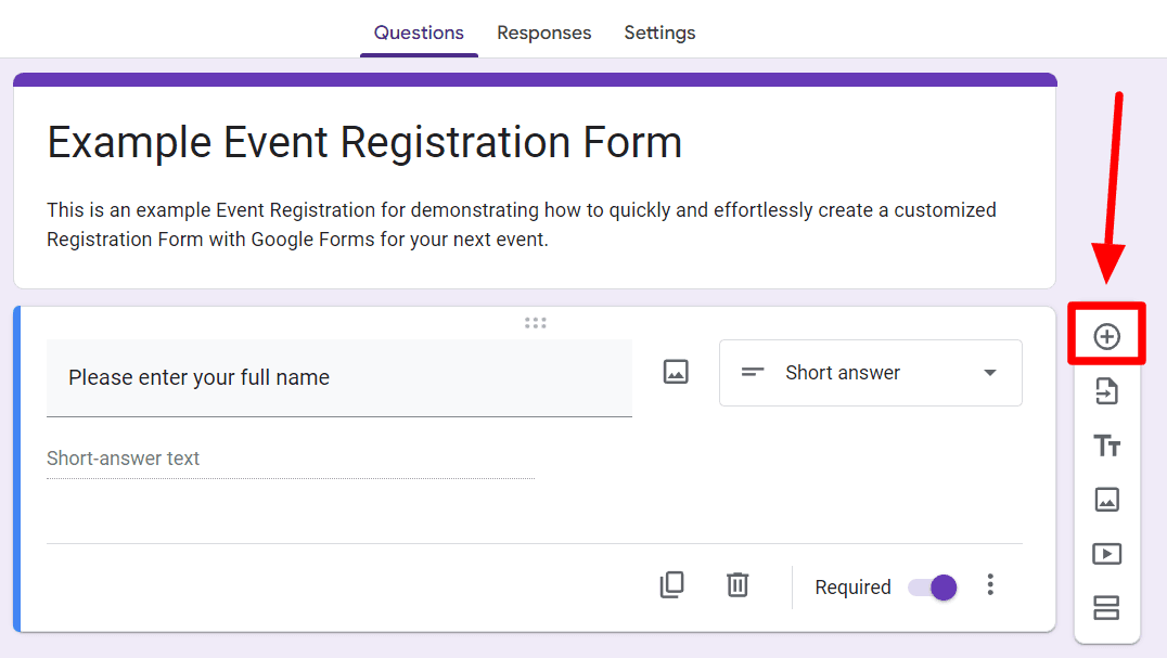 Image accompanying: Step 3: Add necessary registration questions
