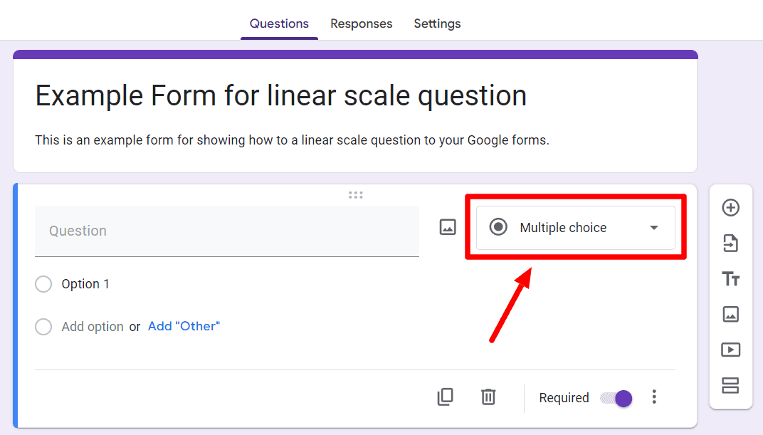 Image accompanying: Step 3: Choose the option for linear scale in Google Forms