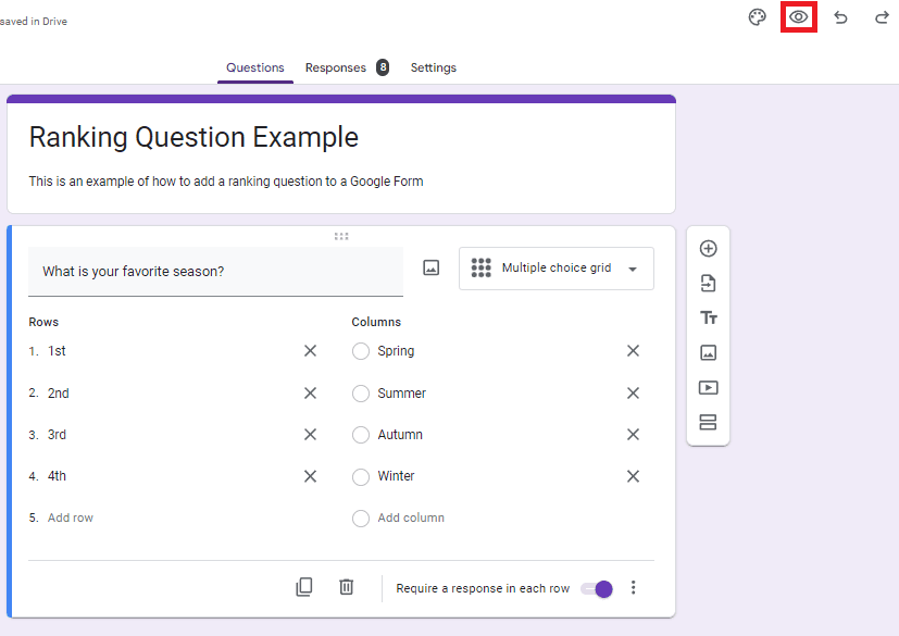Image accompanying: Step 5: Preview your form to check if the survey ranking options work