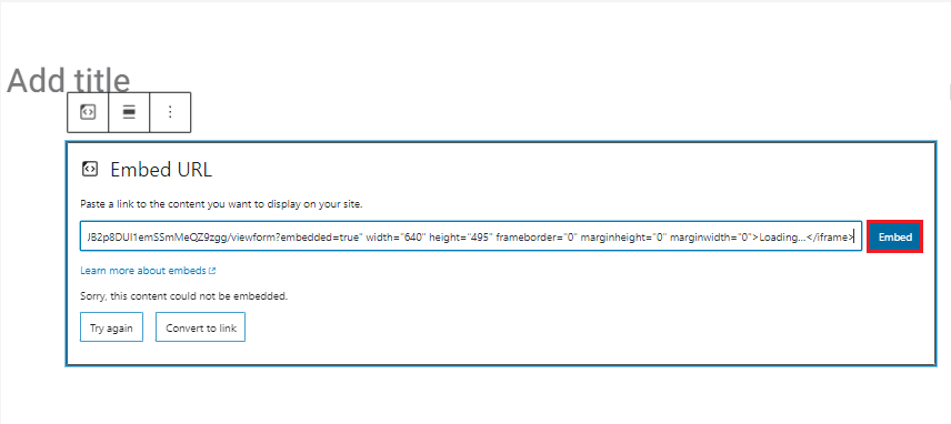 Image accompanying: Step 3: Create a new page with the embedded Google Form