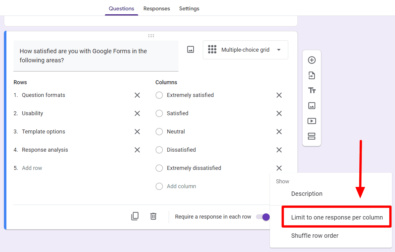Image accompanying: Step 4: Change your multiple-choice grid settings