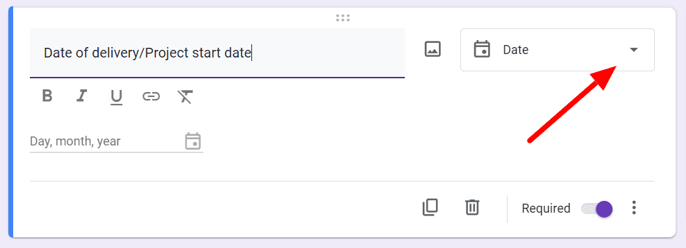 Image accompanying: Step 4: Enter a date question for the project timeframe