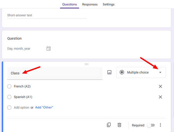 Thay đổi định dạng câu hỏi trên Google Forms